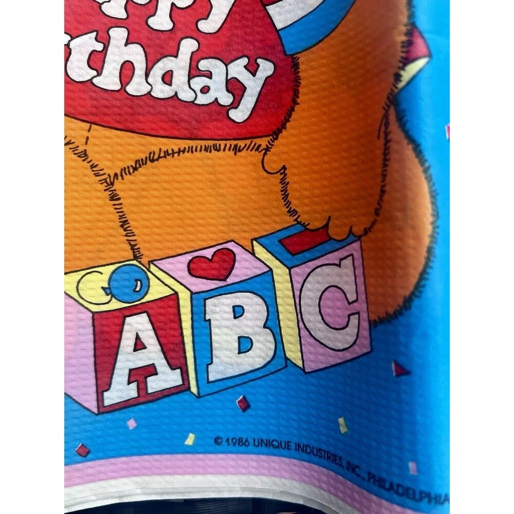 Vintage 1986 Teddy Bear Birthday Table Cover & 3 Matching Napkins Unused